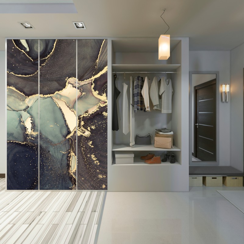 Schrankaufkleber türkis und gold abstrakte fließmalerei – Wallnifity® Schrankaufkleber türkis und gold abstrakte fließmalerei – Wallnifity®