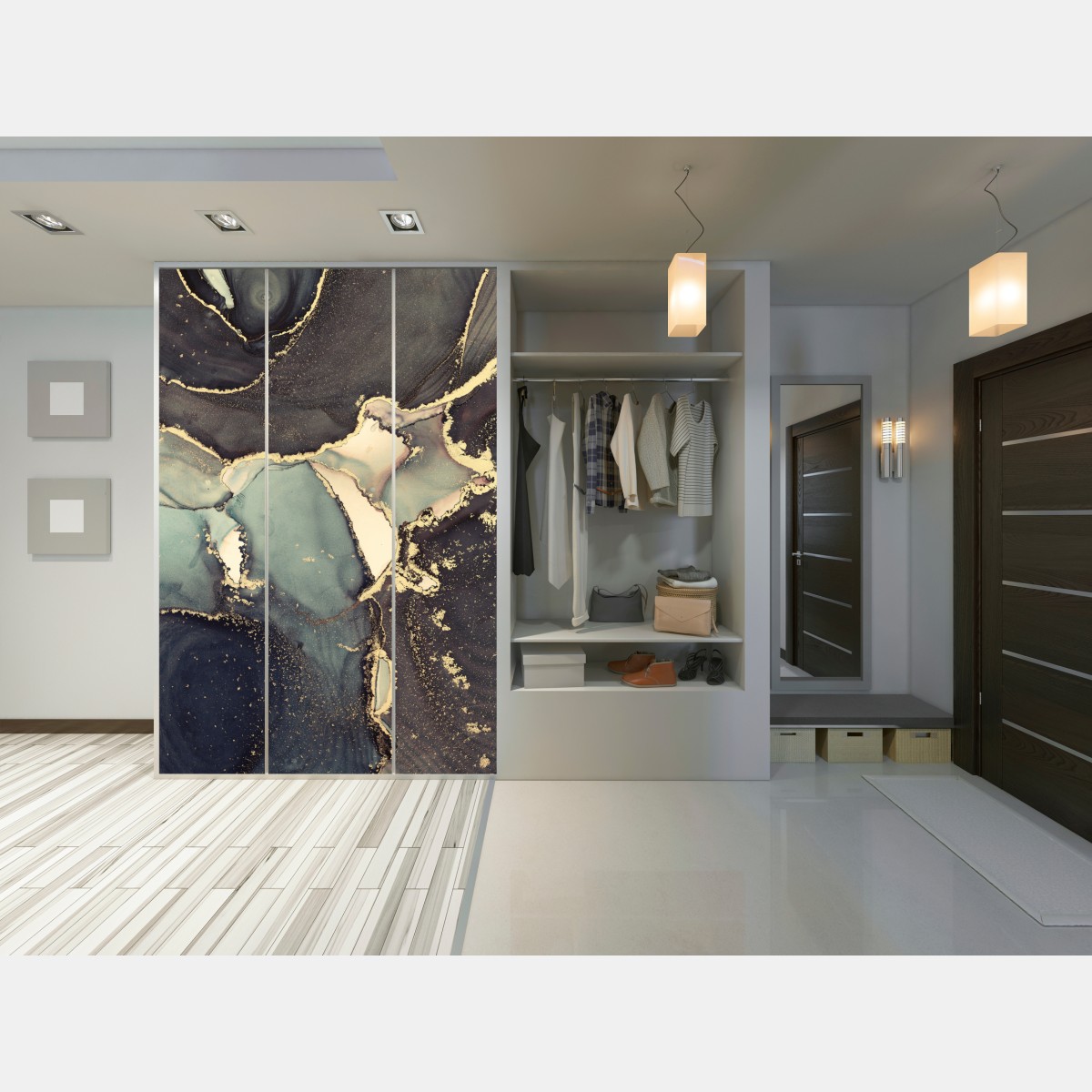 Schrankaufkleber türkis und gold abstrakte fließmalerei – Wallnifity® Schrankaufkleber türkis und gold abstrakte fließmalerei – Wallnifity®