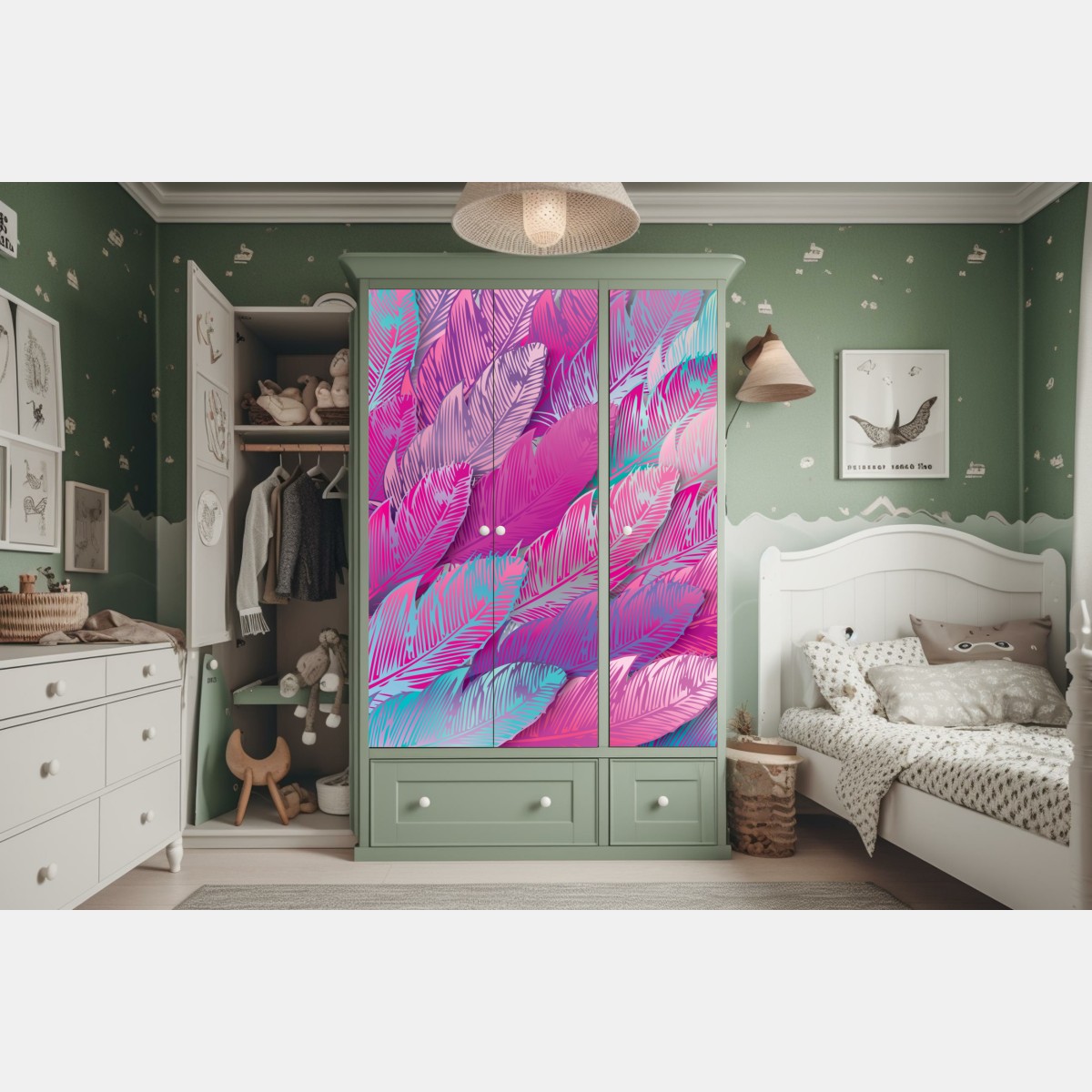 Schrankaufkleber irisierendes rosa federmuster – Wallnifity® Schrankaufkleber irisierendes rosa federmuster – Wallnifity®