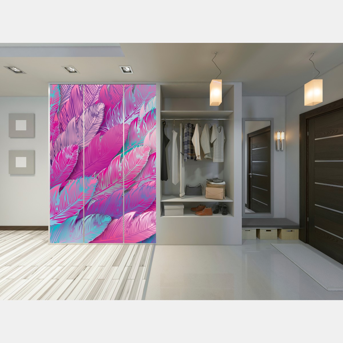 Schrankaufkleber irisierendes rosa federmuster – Wallnifity® Schrankaufkleber irisierendes rosa federmuster – Wallnifity®