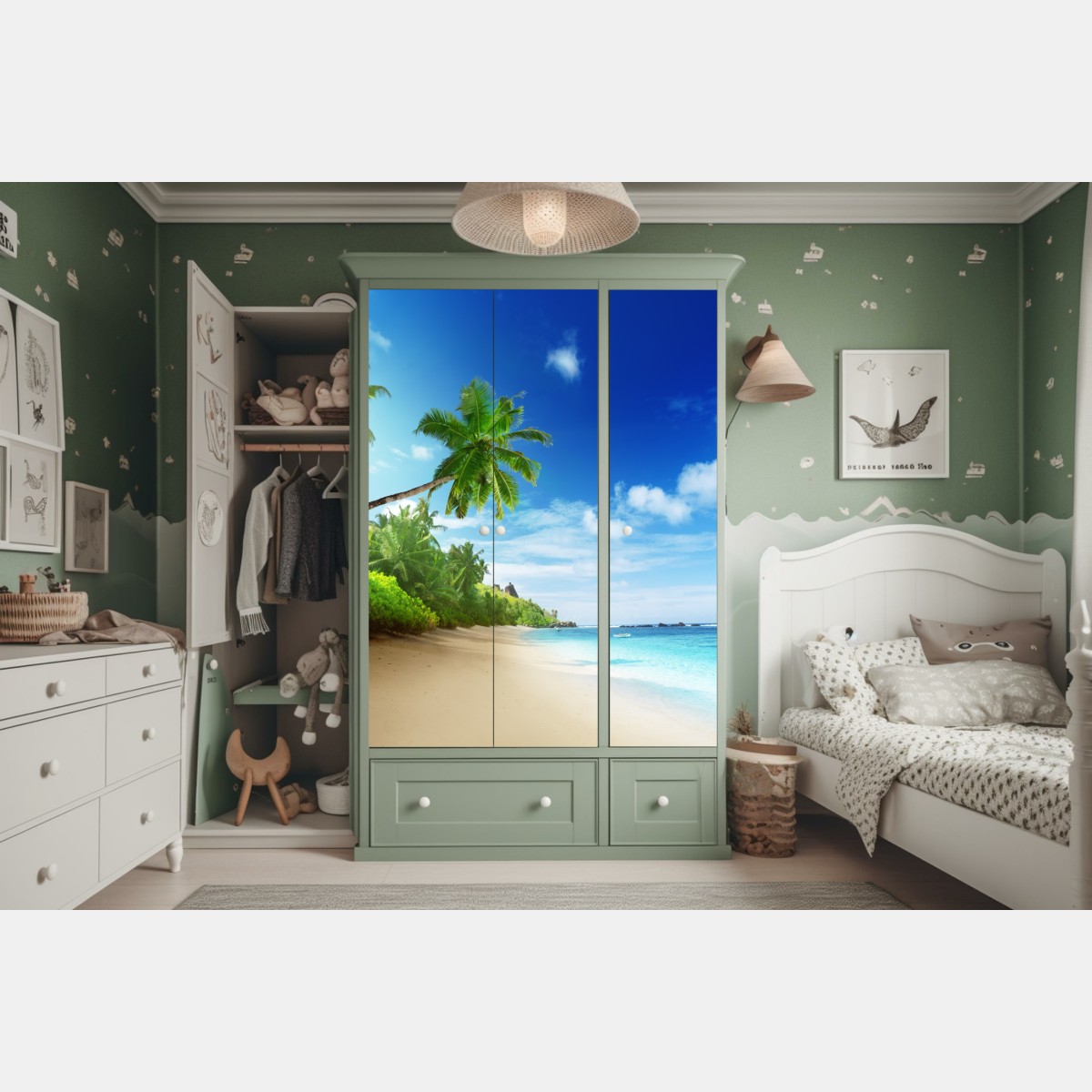 Schrankaufkleber sonnenuntergang am strand von Mahe, Seychellen – Wallnifity® Schrankaufkleber sonnenuntergang am strand von Mahe, Seychellen – Wallnifity®