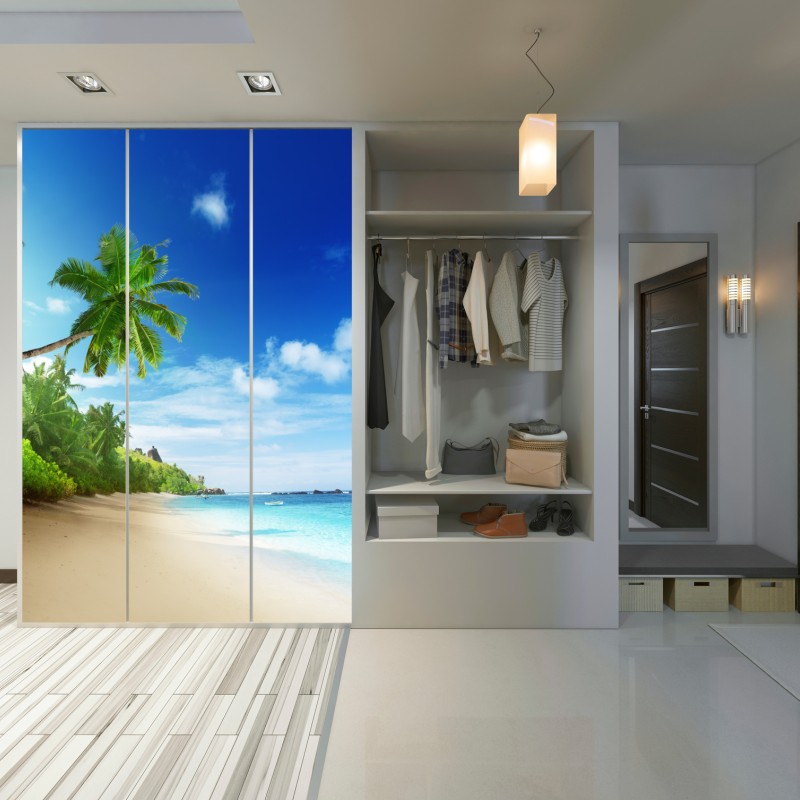 Schrankaufkleber sonnenuntergang am strand von Mahe, Seychellen – Wallnifity® Schrankaufkleber sonnenuntergang am strand von Mahe, Seychellen – Wallnifity®