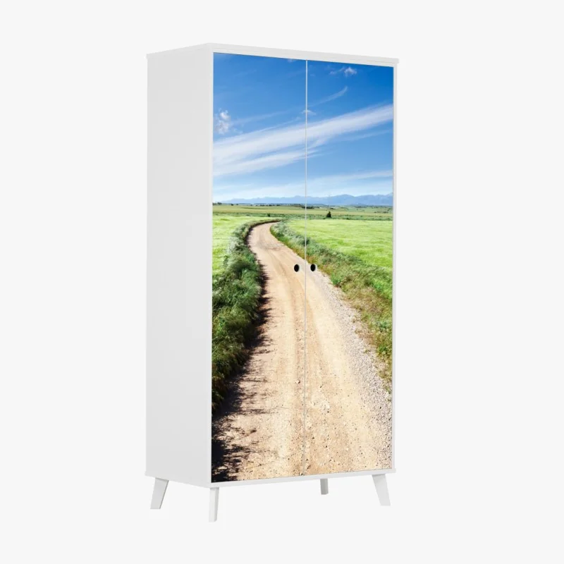 Schrankaufkleber gewundener landweg durch grüne wiesen – Wallnifity® Schrankaufkleber gewundener landweg durch grüne wiesen – Wallnifity®