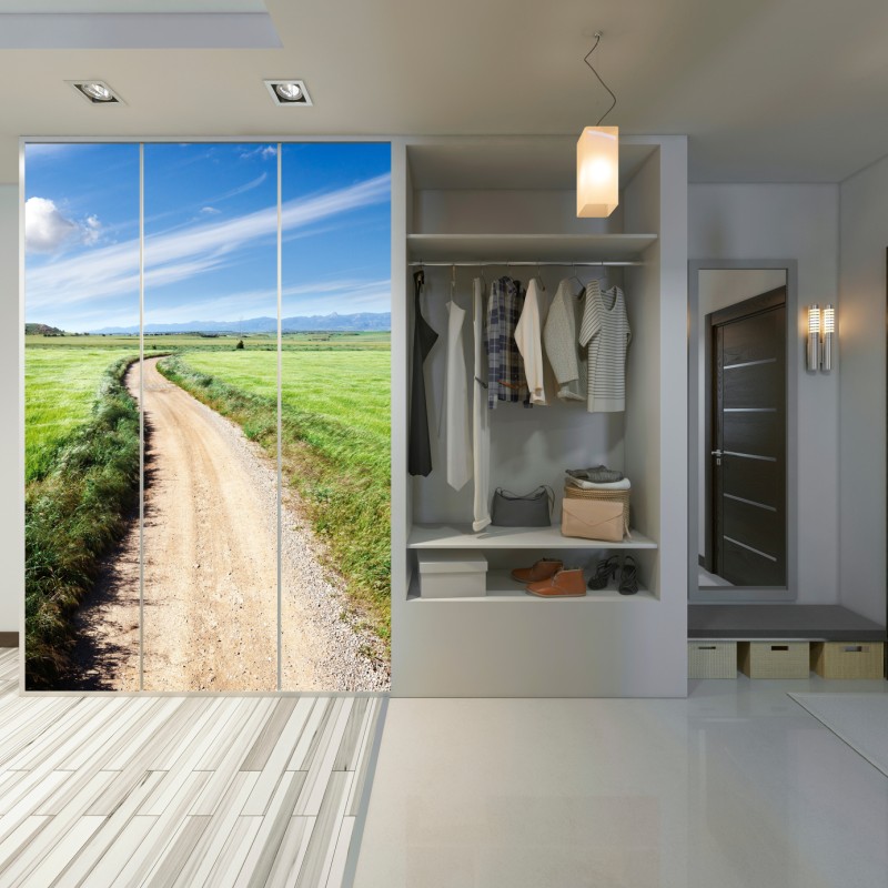 Schrankaufkleber gewundener landweg durch grüne wiesen – Wallnifity® Schrankaufkleber gewundener landweg durch grüne wiesen – Wallnifity®