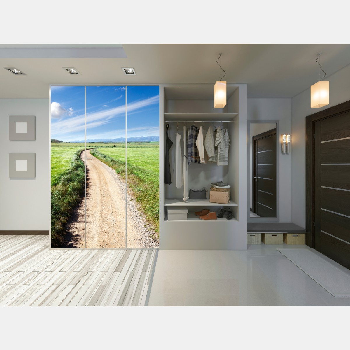 Schrankaufkleber gewundener landweg durch grüne wiesen – Wallnifity® Schrankaufkleber gewundener landweg durch grüne wiesen – Wallnifity®