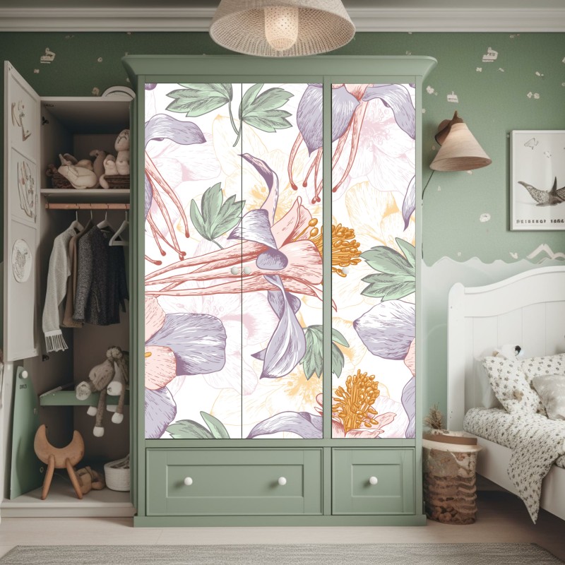 Schrankaufkleber blühende bougainvillea in Naousa gasse – Wallnifity®