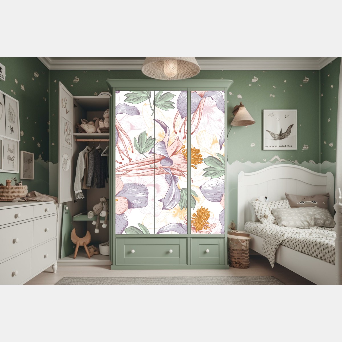 Schrankaufkleber zarte pastellblumen im botanischen stil – Wallnifity®