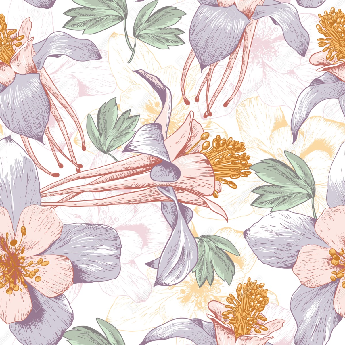 Schrankaufkleber zarte pastellblumen im botanischen stil – Wallnifity®