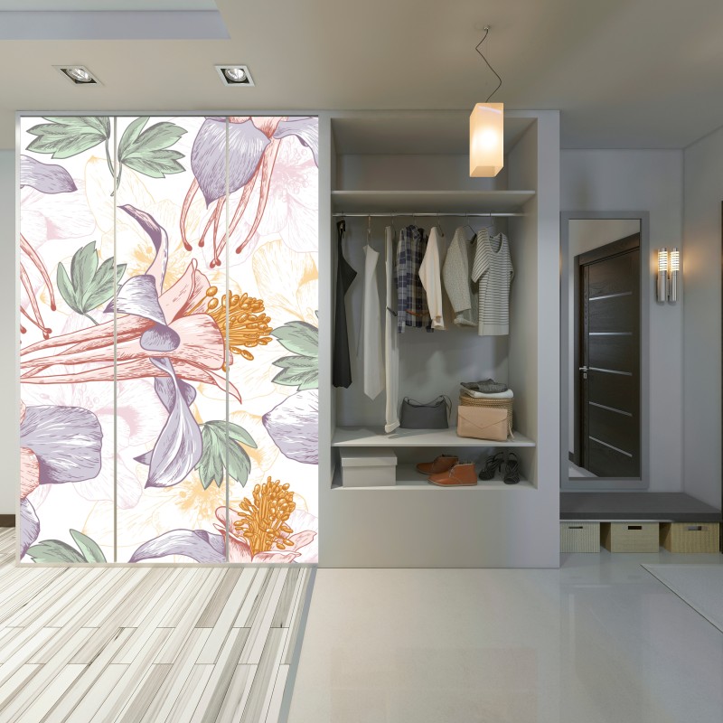 Schrankaufkleber zarte pastellblumen im botanischen stil – Wallnifity®