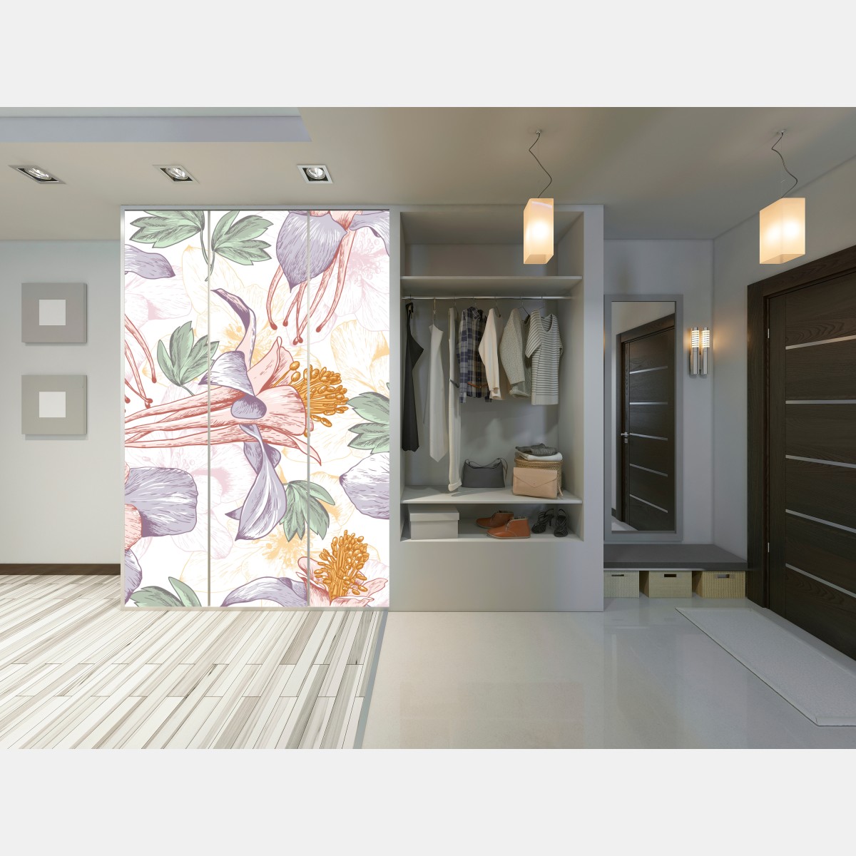 Schrankaufkleber zarte pastellblumen im botanischen stil – Wallnifity®