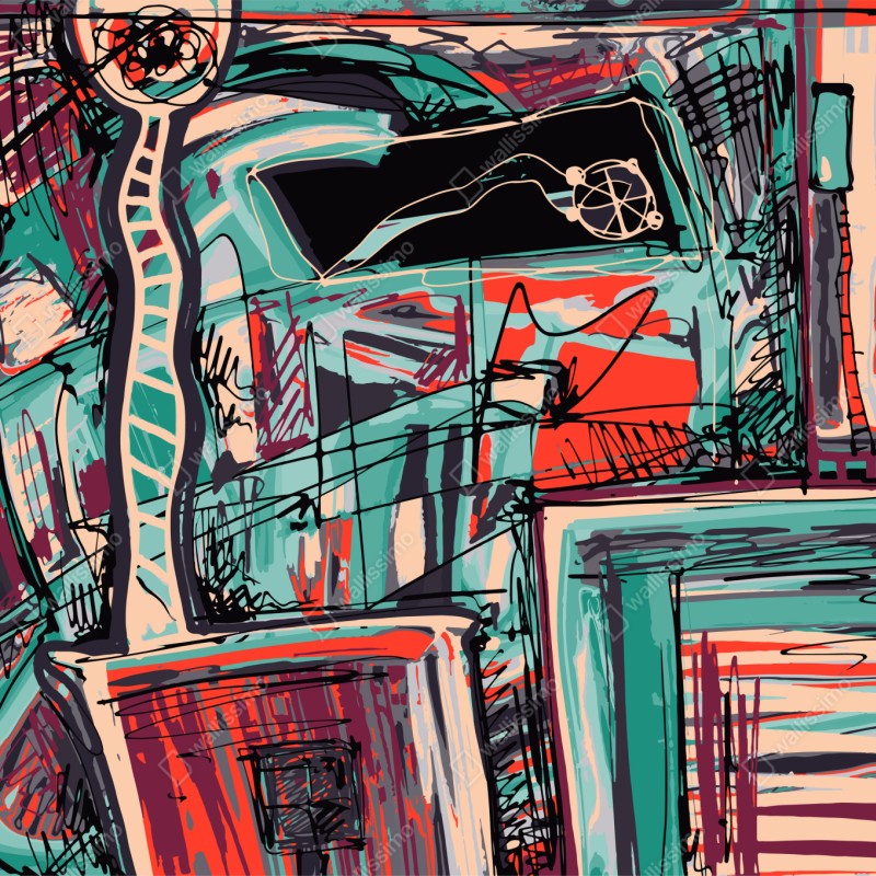 Schrankaufkleber türkis-korall abstrakte komposition – Wallnifity®