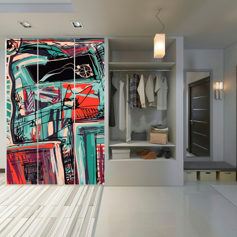 Schrankaufkleber türkis-korall abstrakte komposition – Wallnifity®