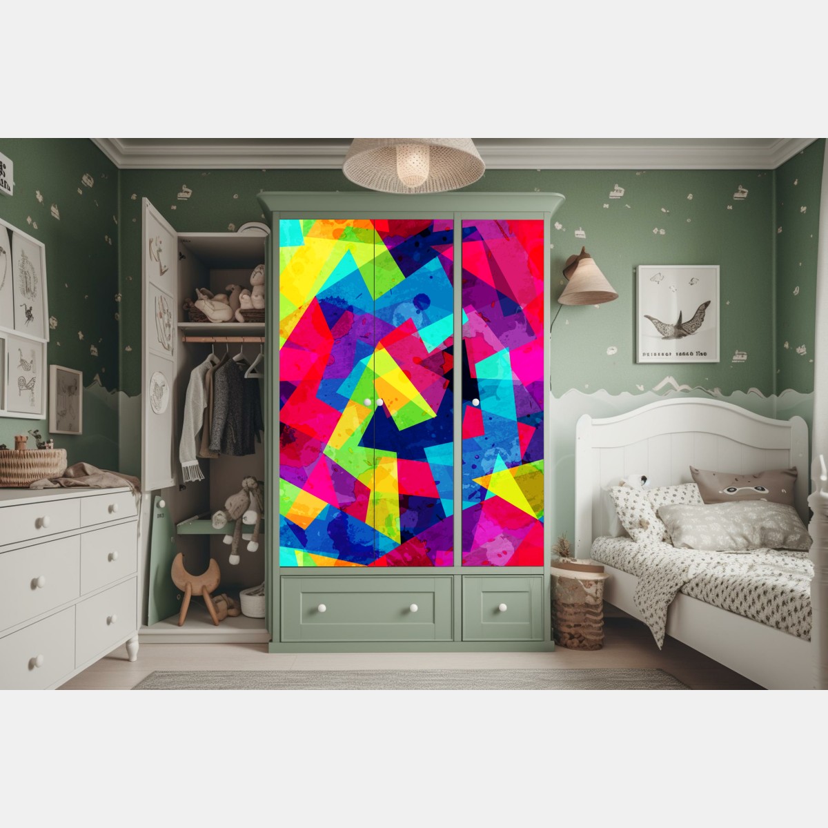 Schrankaufkleber lebendige geometrische aquarell-collage – Wallnifity®