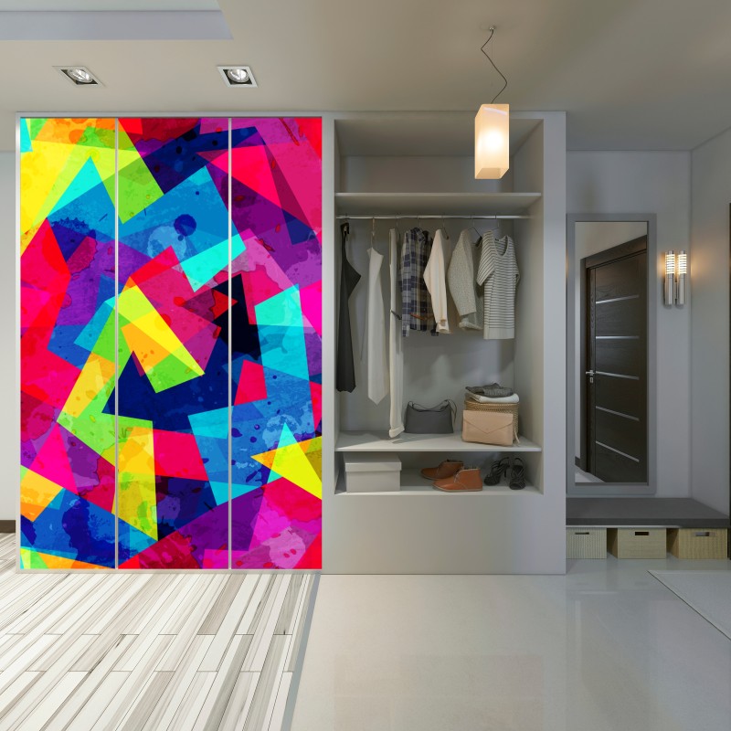 Schrankaufkleber lebendige geometrische aquarell-collage – Wallnifity®