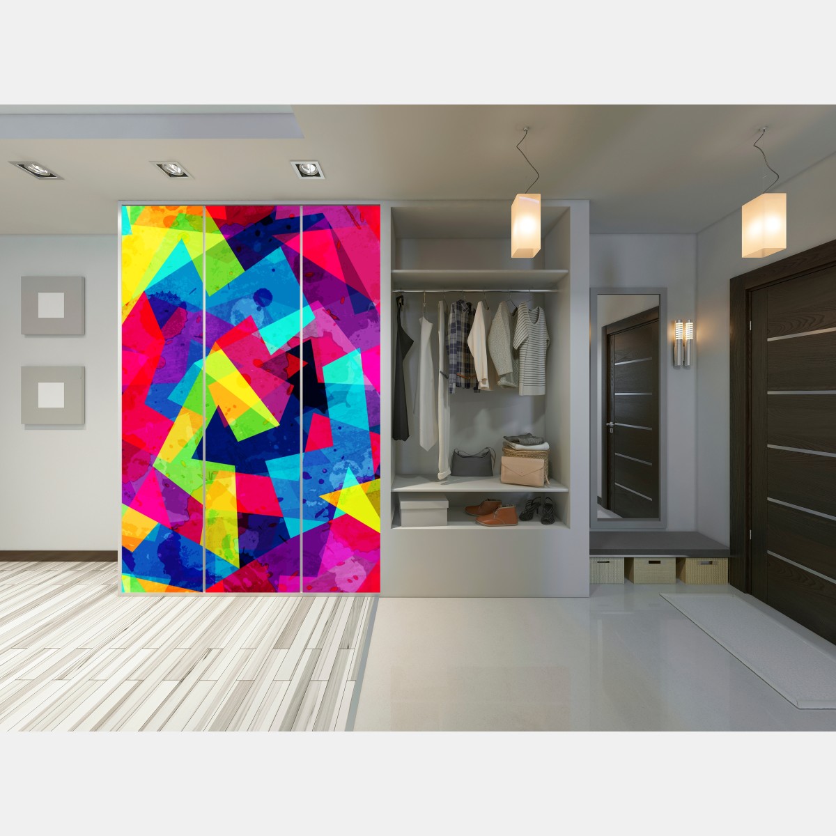 Schrankaufkleber lebendige geometrische aquarell-collage – Wallnifity®