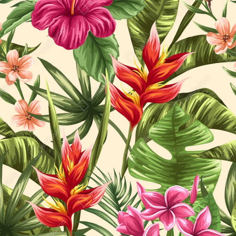 Schrankaufkleber tropisches blumenmuster mit hibiskus und plumeria – Wallnifity®