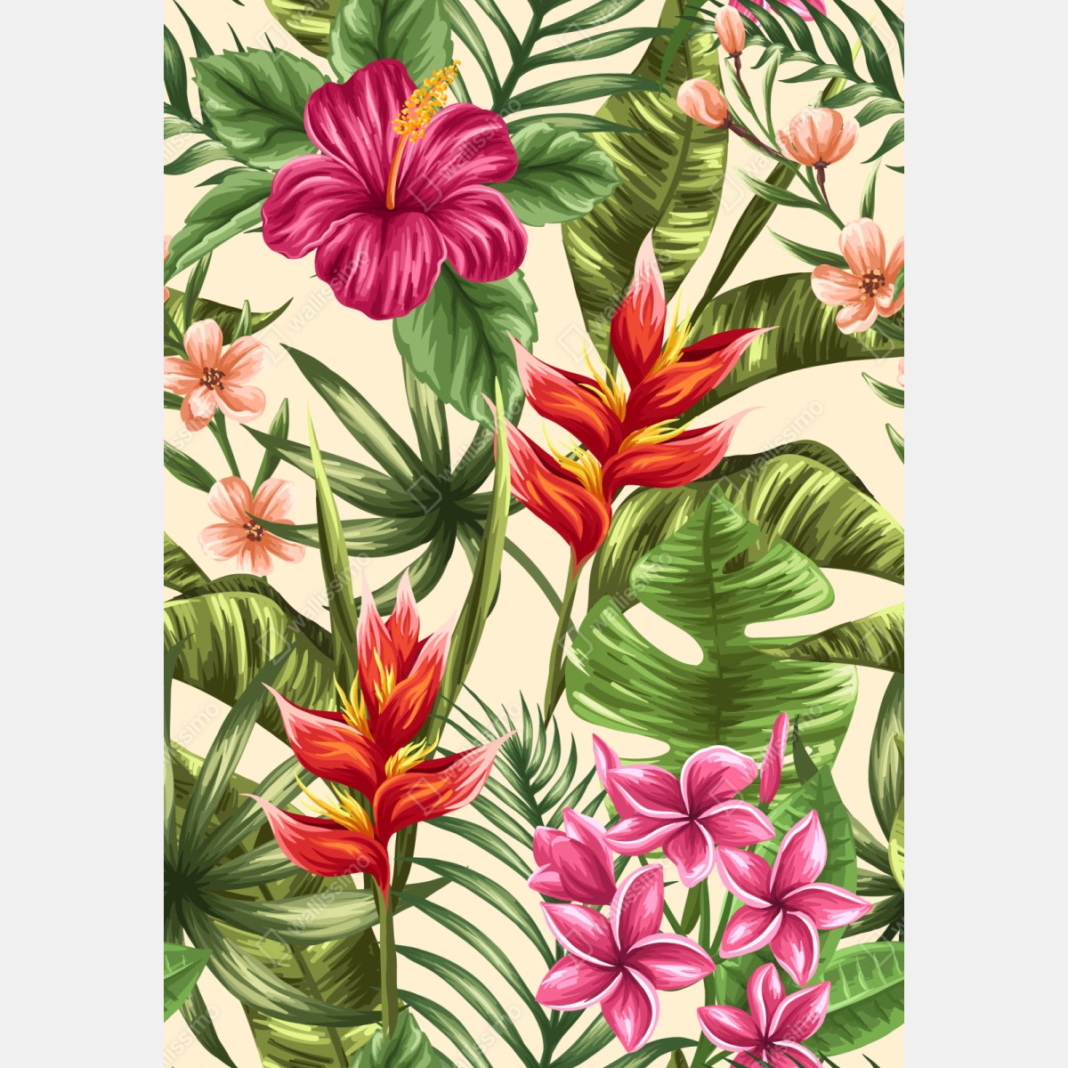 Schrankaufkleber tropisches blumenmuster mit hibiskus und plumeria – Wallnifity®