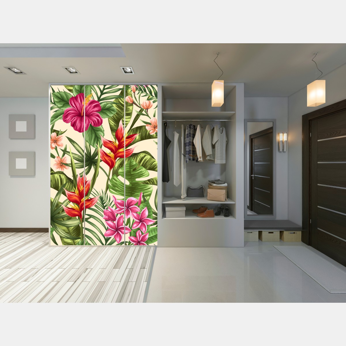 Schrankaufkleber tropisches blumenmuster mit hibiskus und plumeria – Wallnifity®