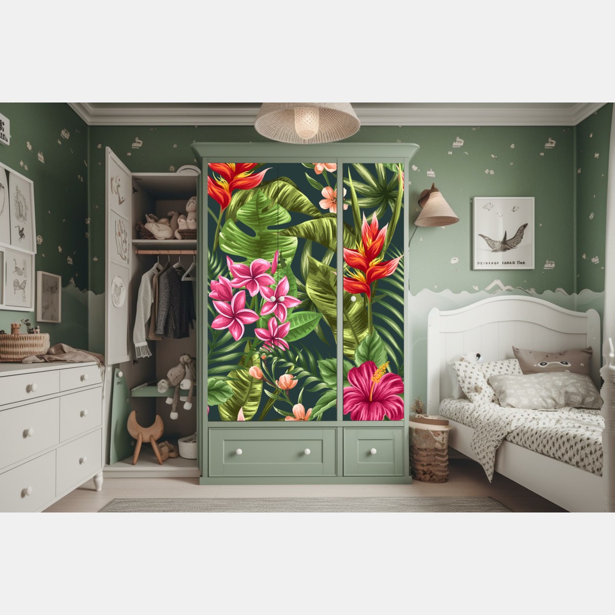 Schrankaufkleber tropisches hibiskus- und plumeria-blumenmuster – Wallnifity®