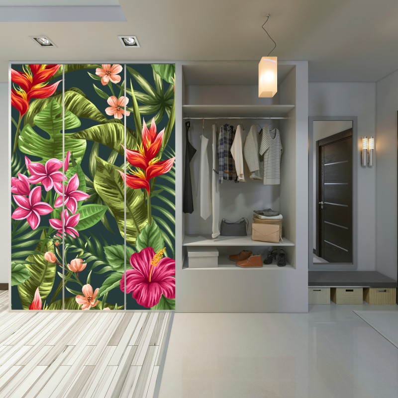 Schrankaufkleber tropisches hibiskus- und plumeria-blumenmuster – Wallnifity®