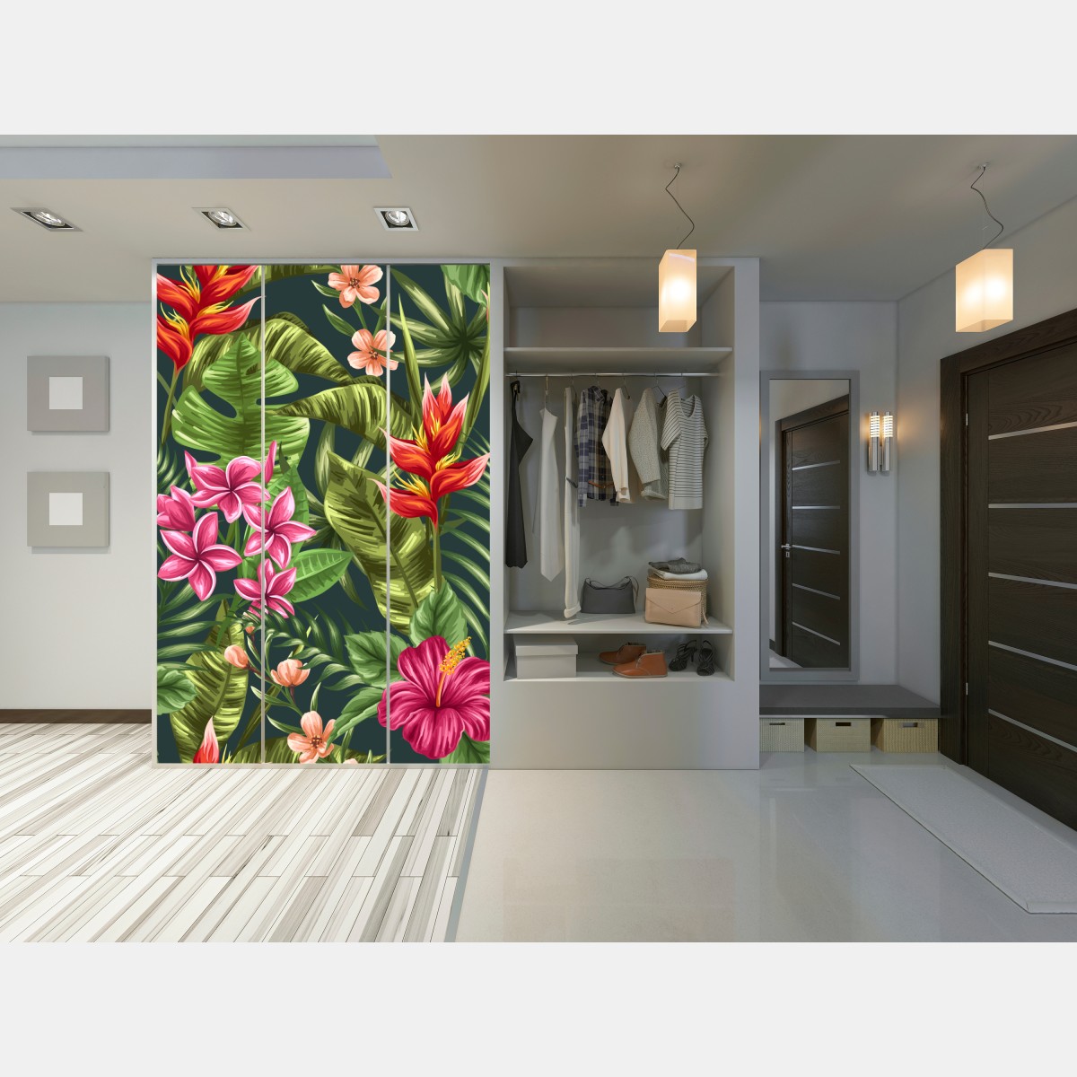 Schrankaufkleber tropisches hibiskus- und plumeria-blumenmuster – Wallnifity®