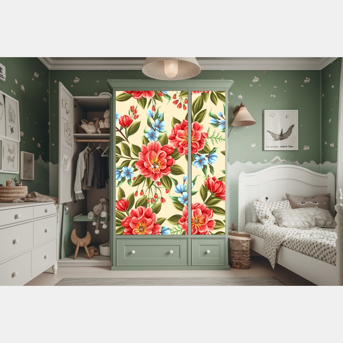 Schrankaufkleber lebhaftes aquarell blumenmuster – Wallnifity® Schrankaufkleber lebhaftes aquarell blumenmuster – Wallnifity®