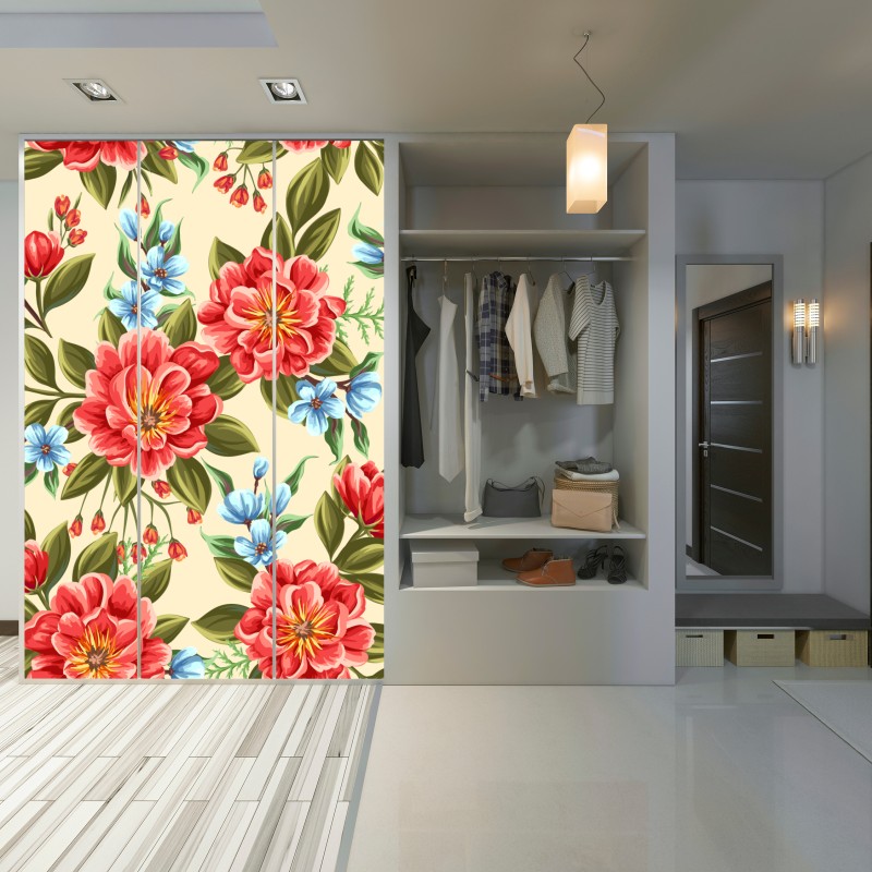 Schrankaufkleber lebhaftes aquarell blumenmuster – Wallnifity® Schrankaufkleber lebhaftes aquarell blumenmuster – Wallnifity®