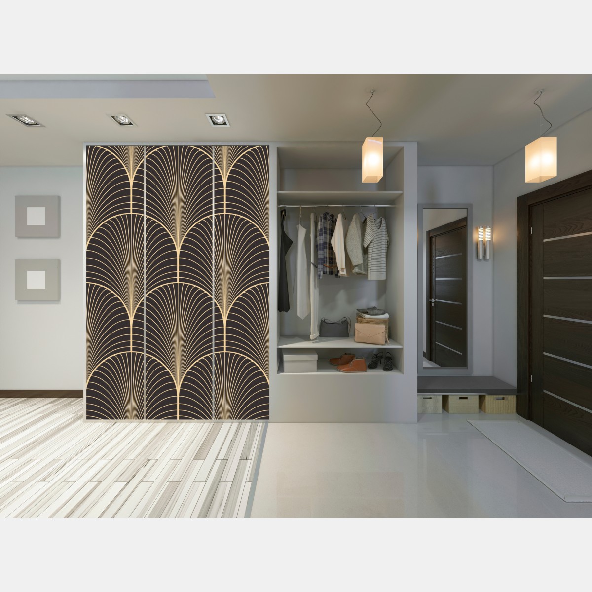 Schrankaufkleber art deco goldenes fächermuster – Wallnifity®