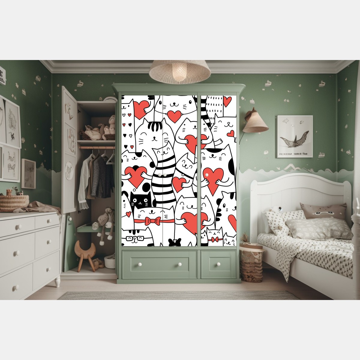 Schrankaufkleber süße katzen mit herzen muster – Wallnifity® Schrankaufkleber süße katzen mit herzen muster – Wallnifity®