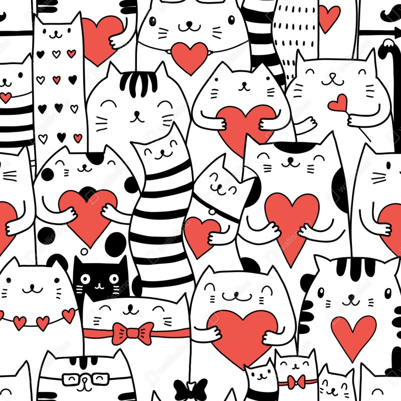 Schrankaufkleber süße katzen mit herzen muster – Wallnifity® Schrankaufkleber süße katzen mit herzen muster – Wallnifity®