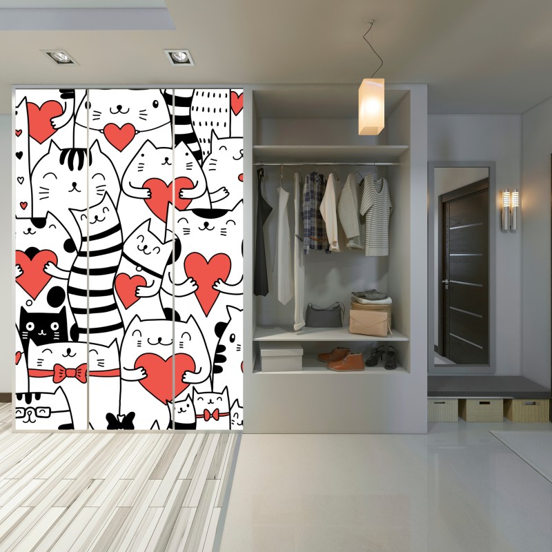 Schrankaufkleber süße katzen mit herzen muster – Wallnifity® Schrankaufkleber süße katzen mit herzen muster – Wallnifity®