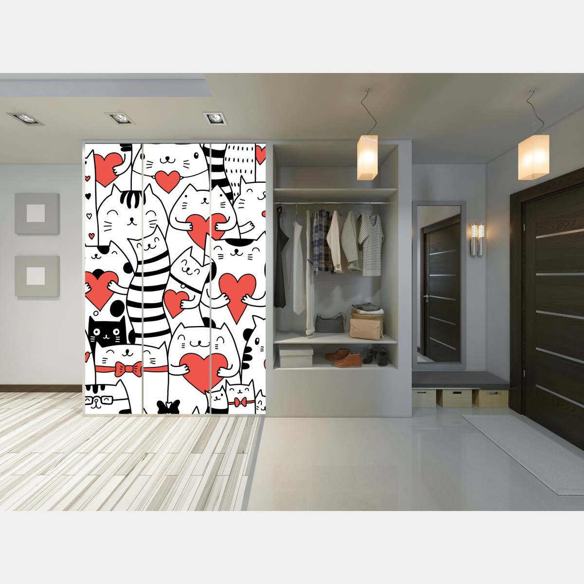 Schrankaufkleber süße katzen mit herzen muster – Wallnifity® Schrankaufkleber süße katzen mit herzen muster – Wallnifity®