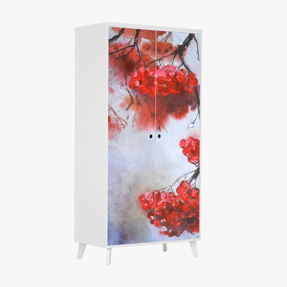 Schrankaufkleber aquarell rote beeren an zweigen – Wallnifity® Schrankaufkleber aquarell rote beeren an zweigen – Wallnifity®