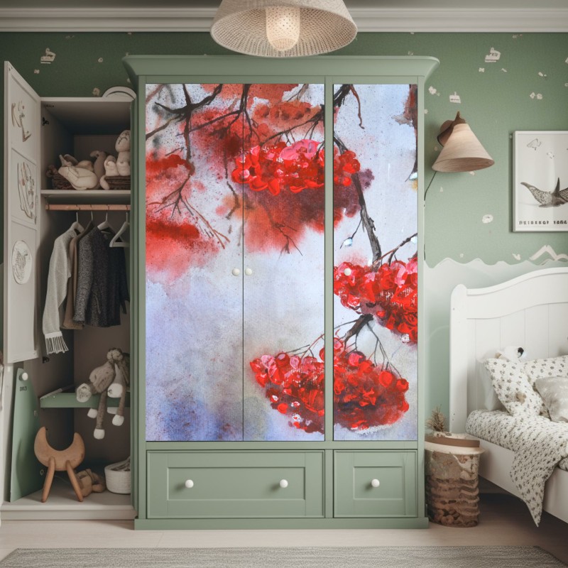 Schrankaufkleber botanische linienzeichnung mit blumen – Wallnifity®