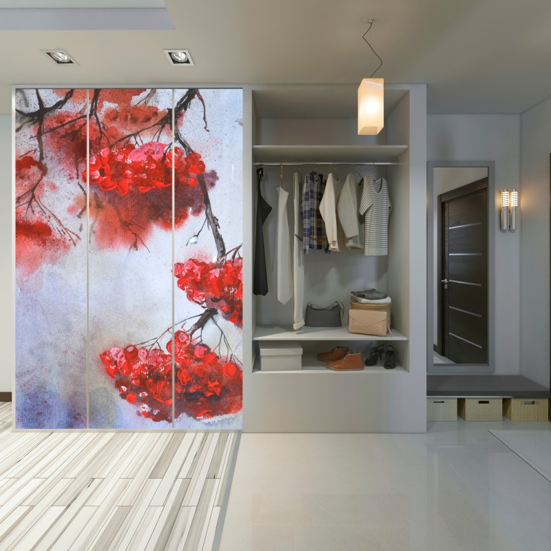 Schrankaufkleber aquarell rote beeren an zweigen – Wallnifity® Schrankaufkleber aquarell rote beeren an zweigen – Wallnifity®