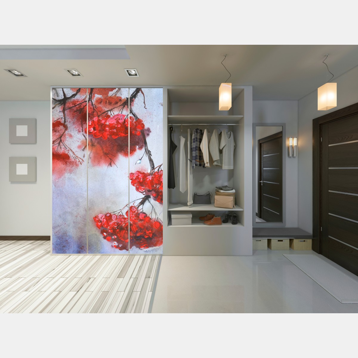 Schrankaufkleber aquarell rote beeren an zweigen – Wallnifity® Schrankaufkleber aquarell rote beeren an zweigen – Wallnifity®