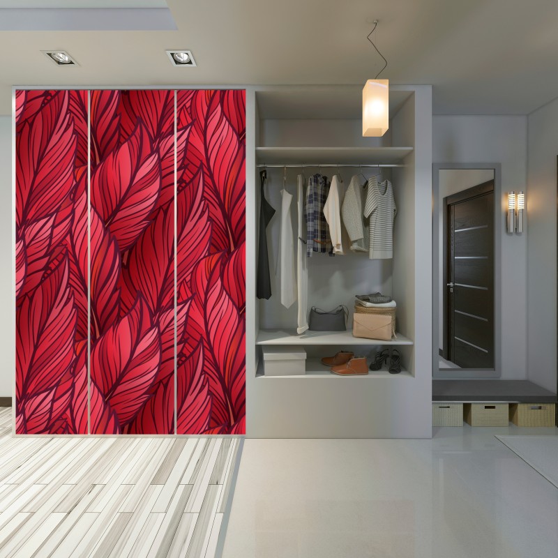 Schrankaufkleber rotes botanisches blättermuster – Wallnifity® Schrankaufkleber rotes botanisches blättermuster – Wallnifity®