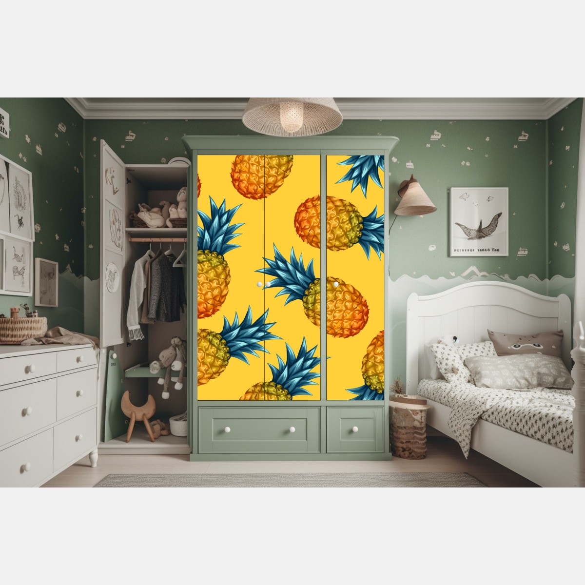 Schrankaufkleber tropisches ananasmuster auf gelbem hintergrund – Wallnifity® Schrankaufkleber tropisches ananasmuster auf gelbem hintergrund – Wallnifity®