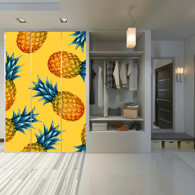 Schrankaufkleber tropisches ananasmuster auf gelbem hintergrund – Wallnifity® Schrankaufkleber tropisches ananasmuster auf gelbem hintergrund – Wallnifity®