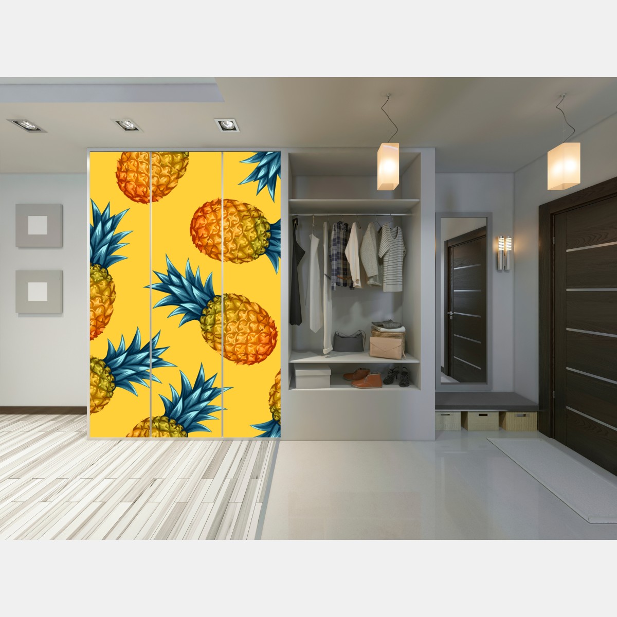 Schrankaufkleber tropisches ananasmuster auf gelbem hintergrund – Wallnifity® Schrankaufkleber tropisches ananasmuster auf gelbem hintergrund – Wallnifity®