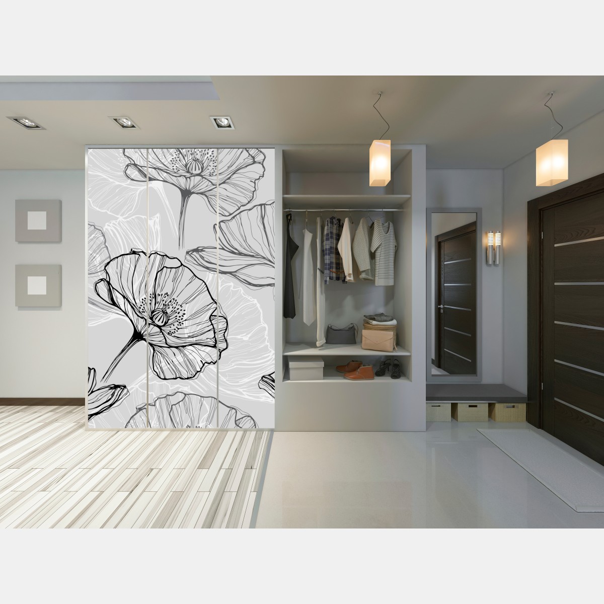 Schrankaufkleber zarter grauer mohn in linienzeichnung – Wallnifity® Schrankaufkleber zarter grauer mohn in linienzeichnung – Wallnifity®