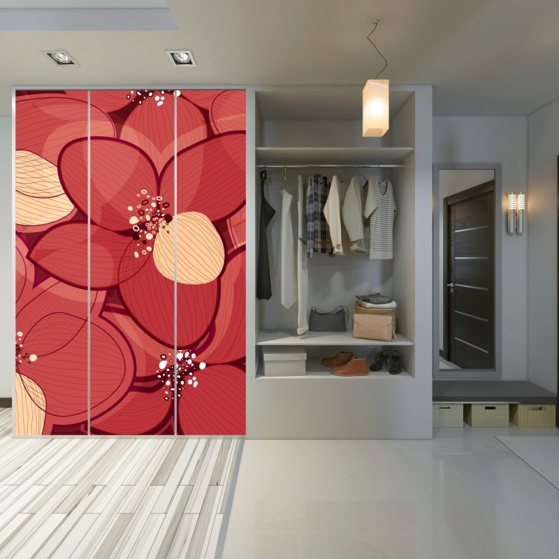 Schrankaufkleber rotes blumenmuster mit beigen mittelpunkten – Wallnifity® Schrankaufkleber rotes blumenmuster mit beigen mittelpunkten – Wallnifity®