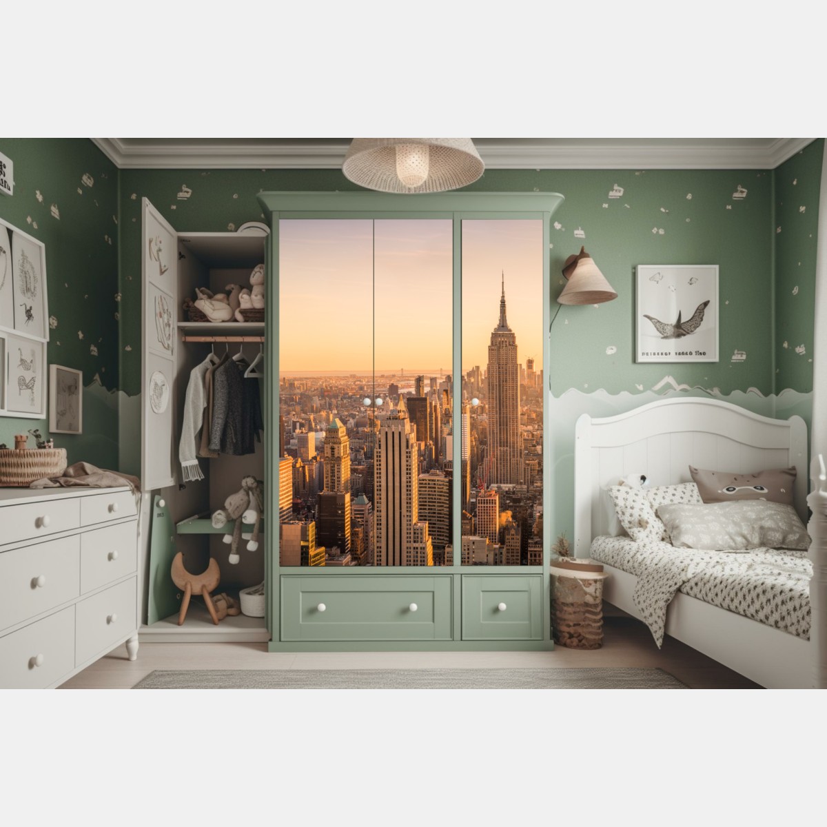 Schrankaufkleber goldener sonnenuntergang über der skyline von New York – Wallnifity® Schrankaufkleber goldener sonnenuntergang über der skyline von New York – Wallnifity®