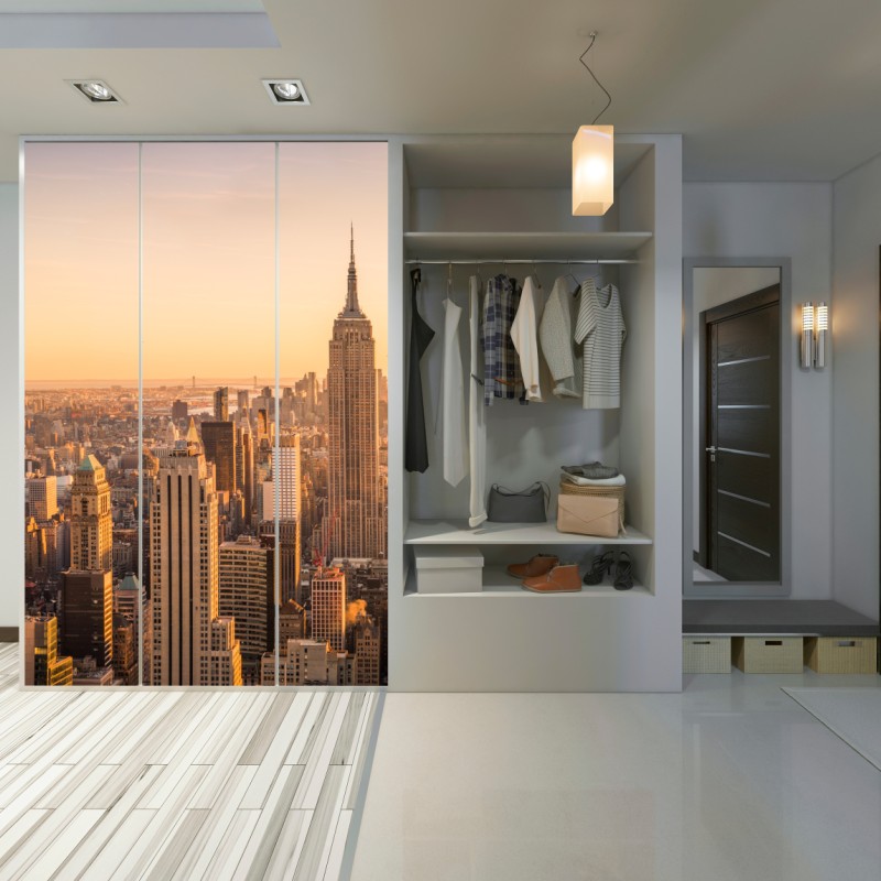 Schrankaufkleber goldener sonnenuntergang über der skyline von New York – Wallnifity® Schrankaufkleber goldener sonnenuntergang über der skyline von New York – Wallnifity®