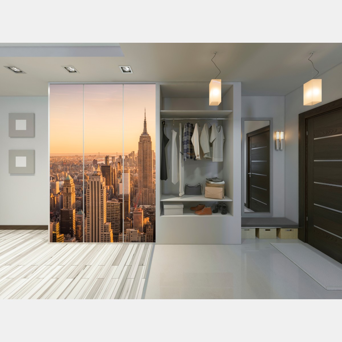 Schrankaufkleber goldener sonnenuntergang über der skyline von New York – Wallnifity® Schrankaufkleber goldener sonnenuntergang über der skyline von New York – Wallnifity®