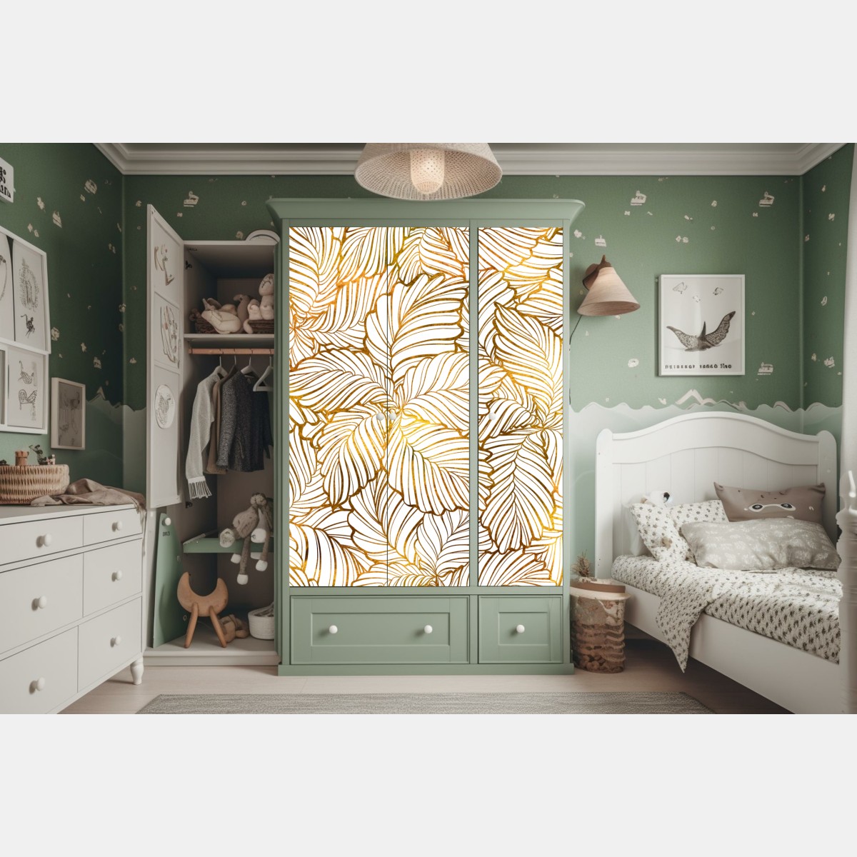 Schrankaufkleber goldenes blatt line art muster – Wallnifity® Schrankaufkleber goldenes blatt line art muster – Wallnifity®