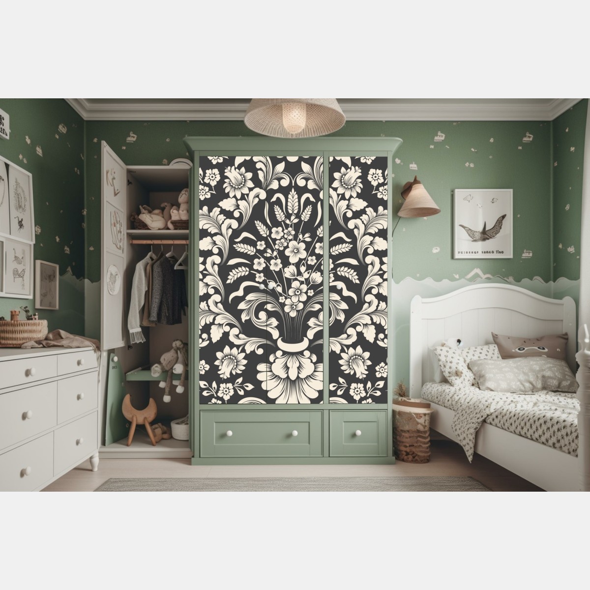 Schrankaufkleber vintage blumiges damastmuster – Wallnifity®