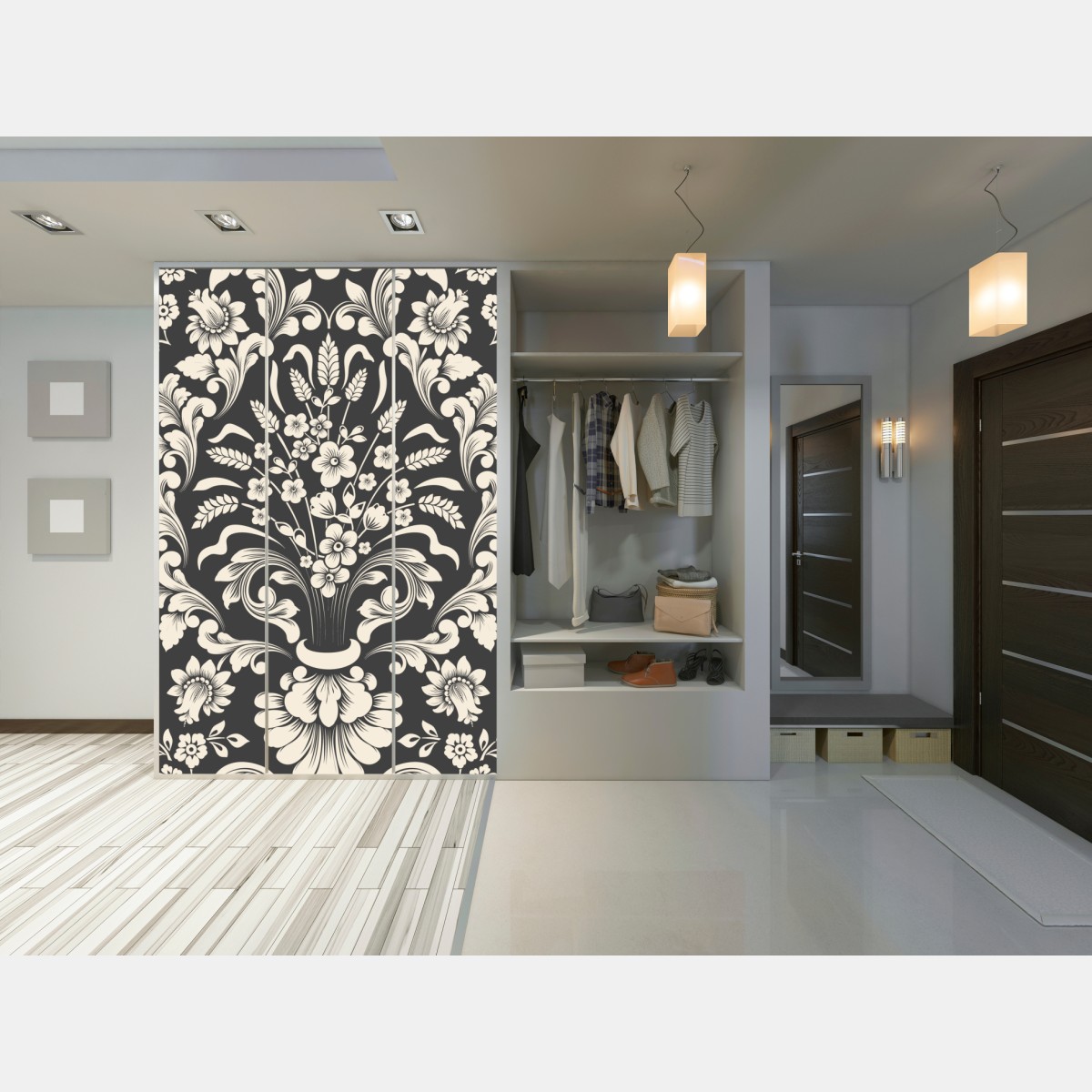 Schrankaufkleber vintage blumiges damastmuster – Wallnifity®