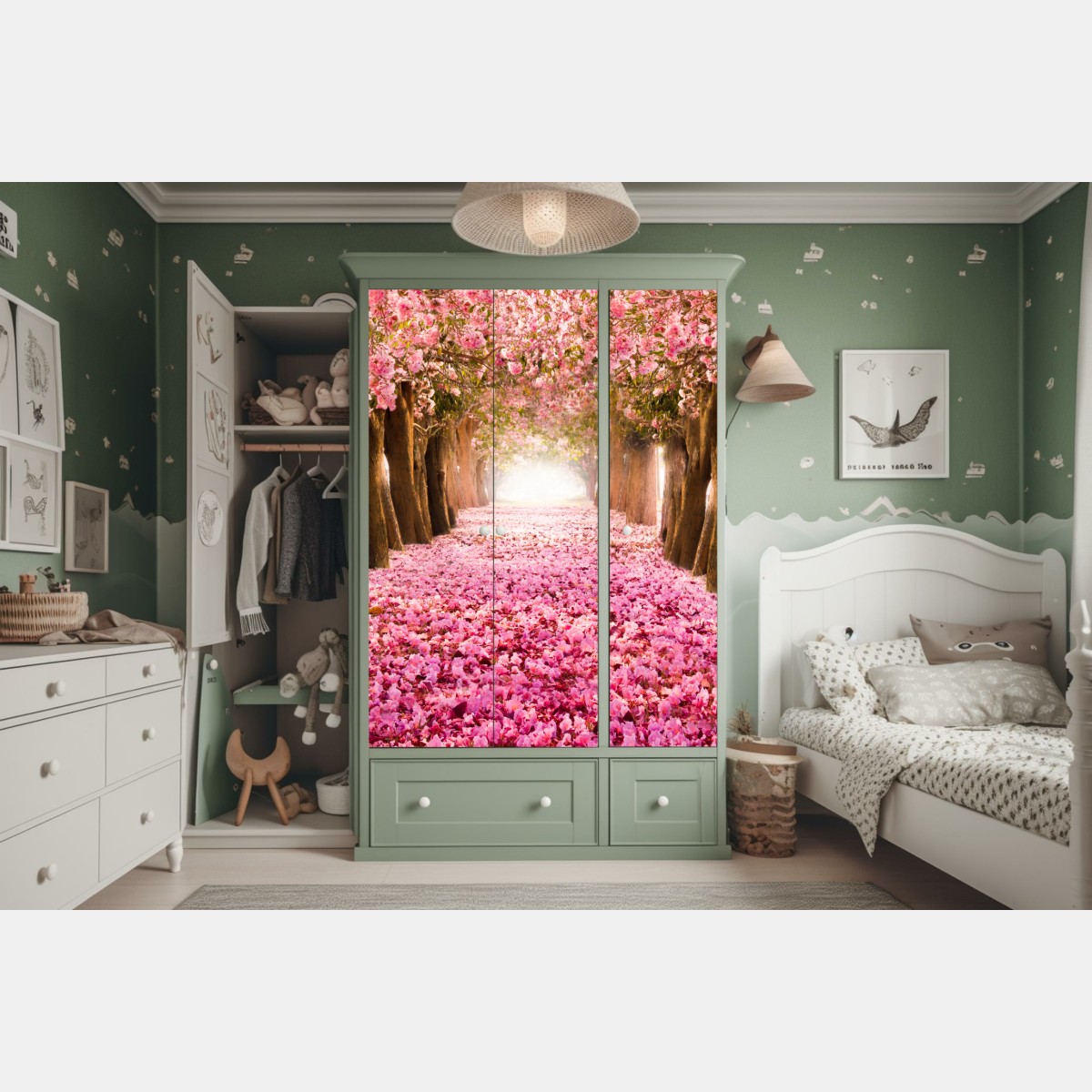 Schrankaufkleber rosa blütenallee unter kirschbäumen – Wallnifity® Schrankaufkleber rosa blütenallee unter kirschbäumen – Wallnifity®