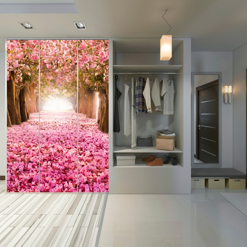 Schrankaufkleber rosa blütenallee unter kirschbäumen – Wallnifity® Schrankaufkleber rosa blütenallee unter kirschbäumen – Wallnifity®